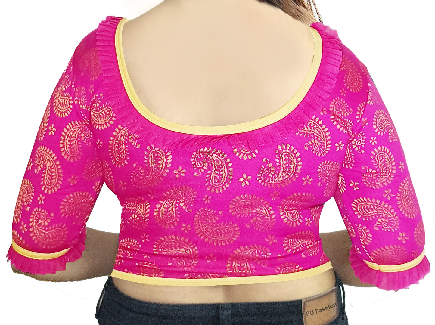PU Fashion Designer Lycra Blouse – Elegant Paisley Print, Stretchable & Comfortable