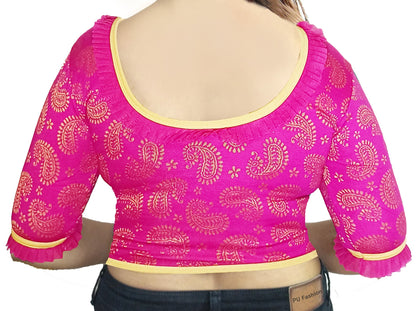 PU Fashion Designer Lycra Blouse – Elegant Paisley Print, Stretchable & Comfortable