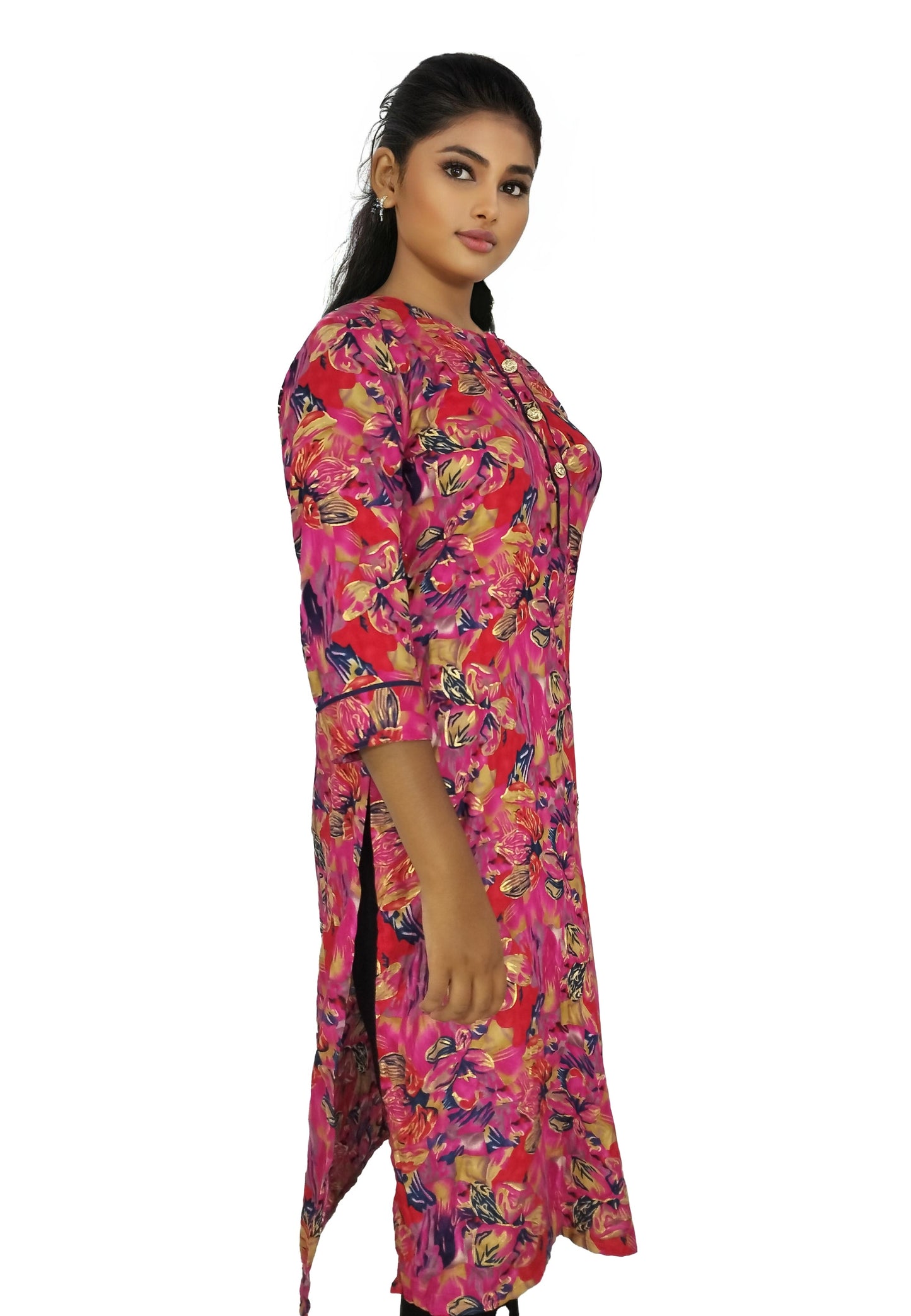 PU Fashion Pure Rayon Rani Pink Floral Printed Kurti for Women | Elegant and Comfortable Daily Wear Straight Kurti