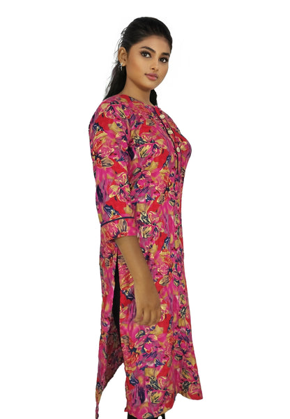 PU Fashion Pure Rayon Rani Pink Floral Printed Kurti for Women | Elegant and Comfortable Daily Wear Straight Kurti