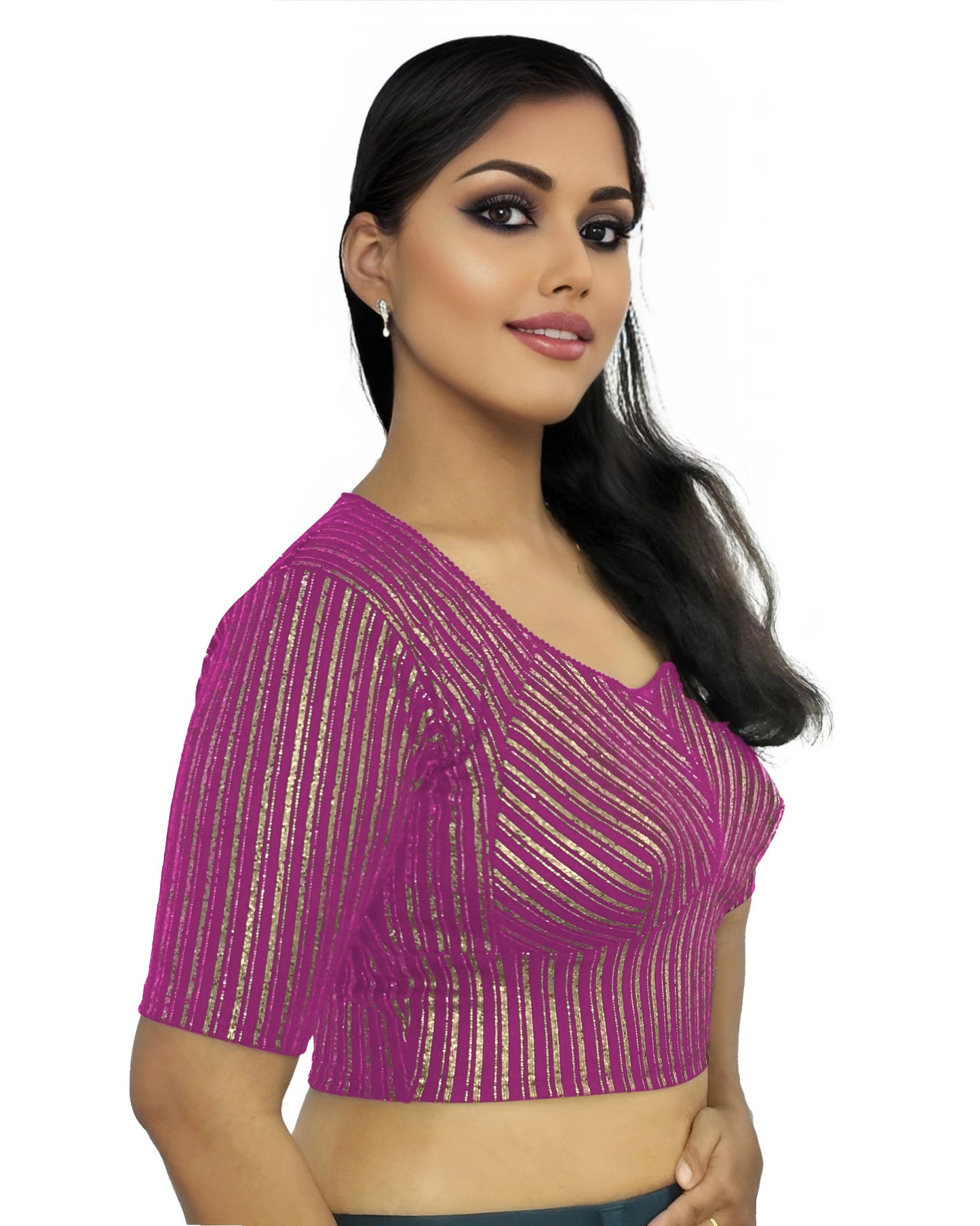 PU Fashion Jacquard Stretchable Saree Blouse | Back Hook & Katroi Design