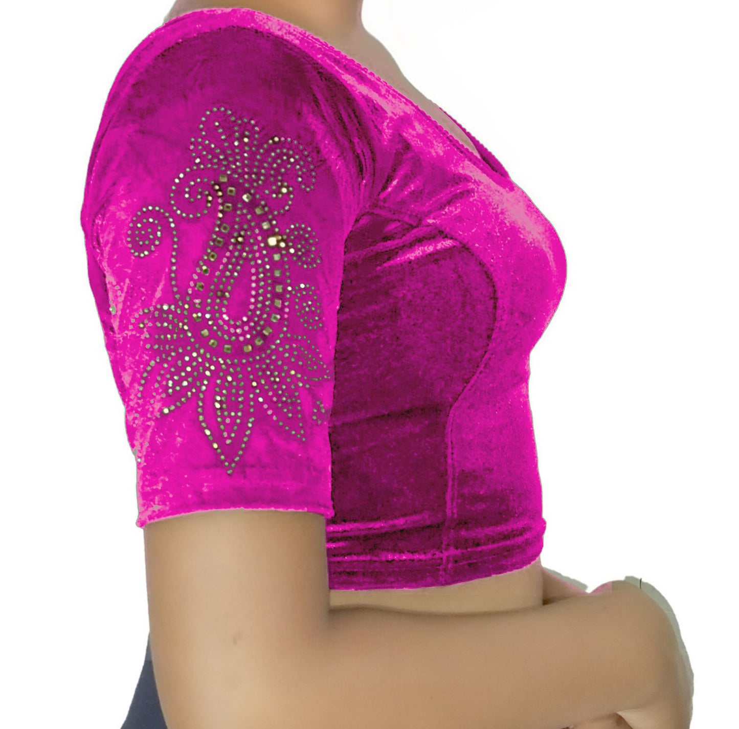 PU Fashion Women's Fancy Velvet Blouse with Stone Work | Stylish Readymade Saree Blouse for Party & Wedding