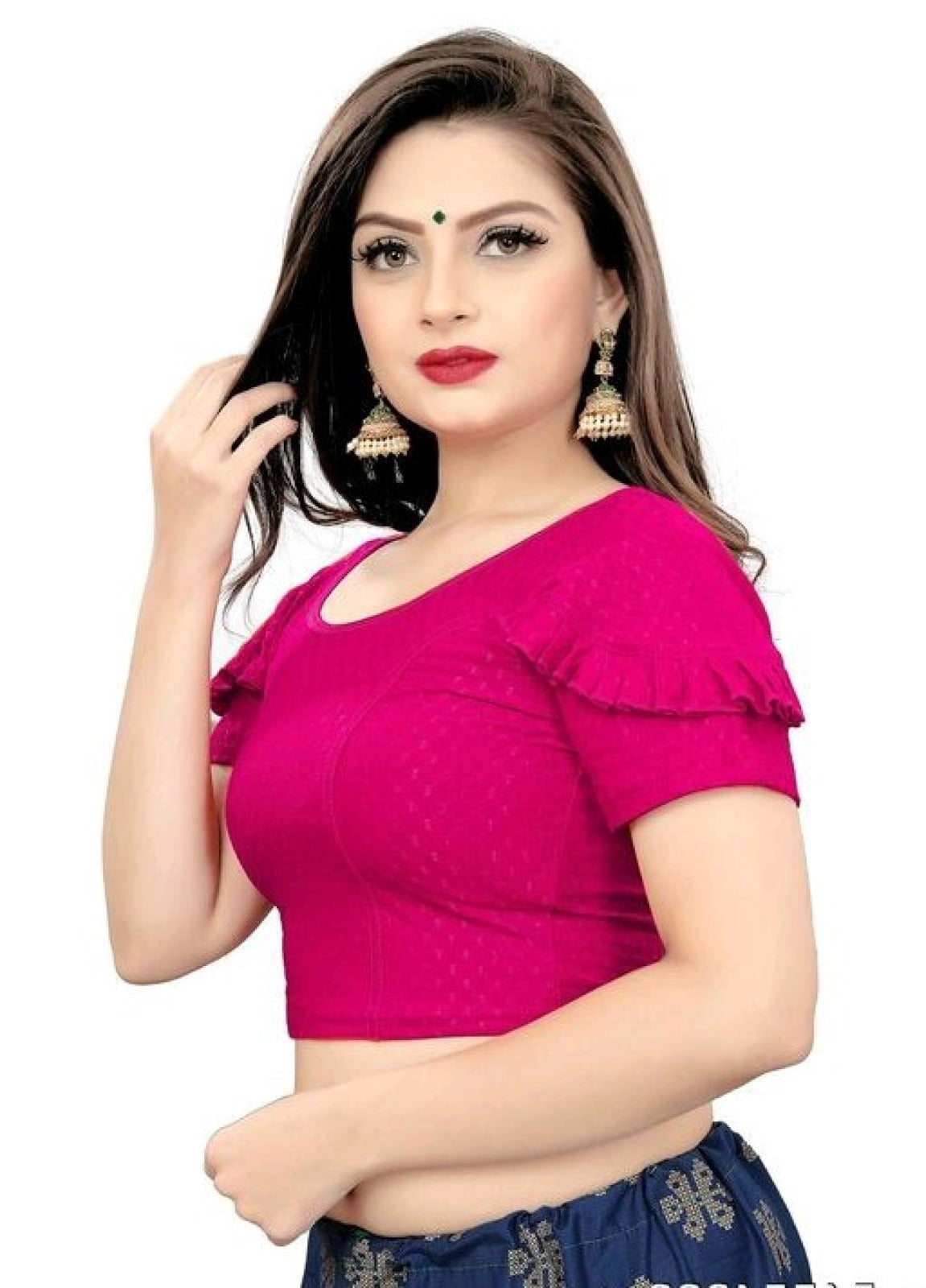 PU Fashion Fancy Frill Sleeve Blouse – Stylish Stretchable Readymade Saree Blouse