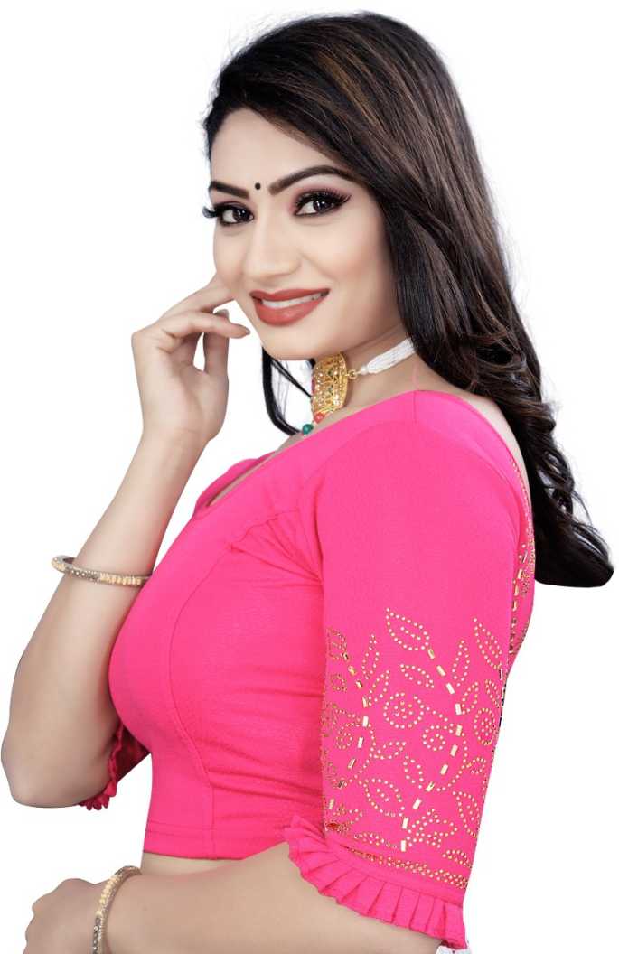 PU Fashion Stretchable Lycra Readymade Blouse with Frill & Swarovski Work