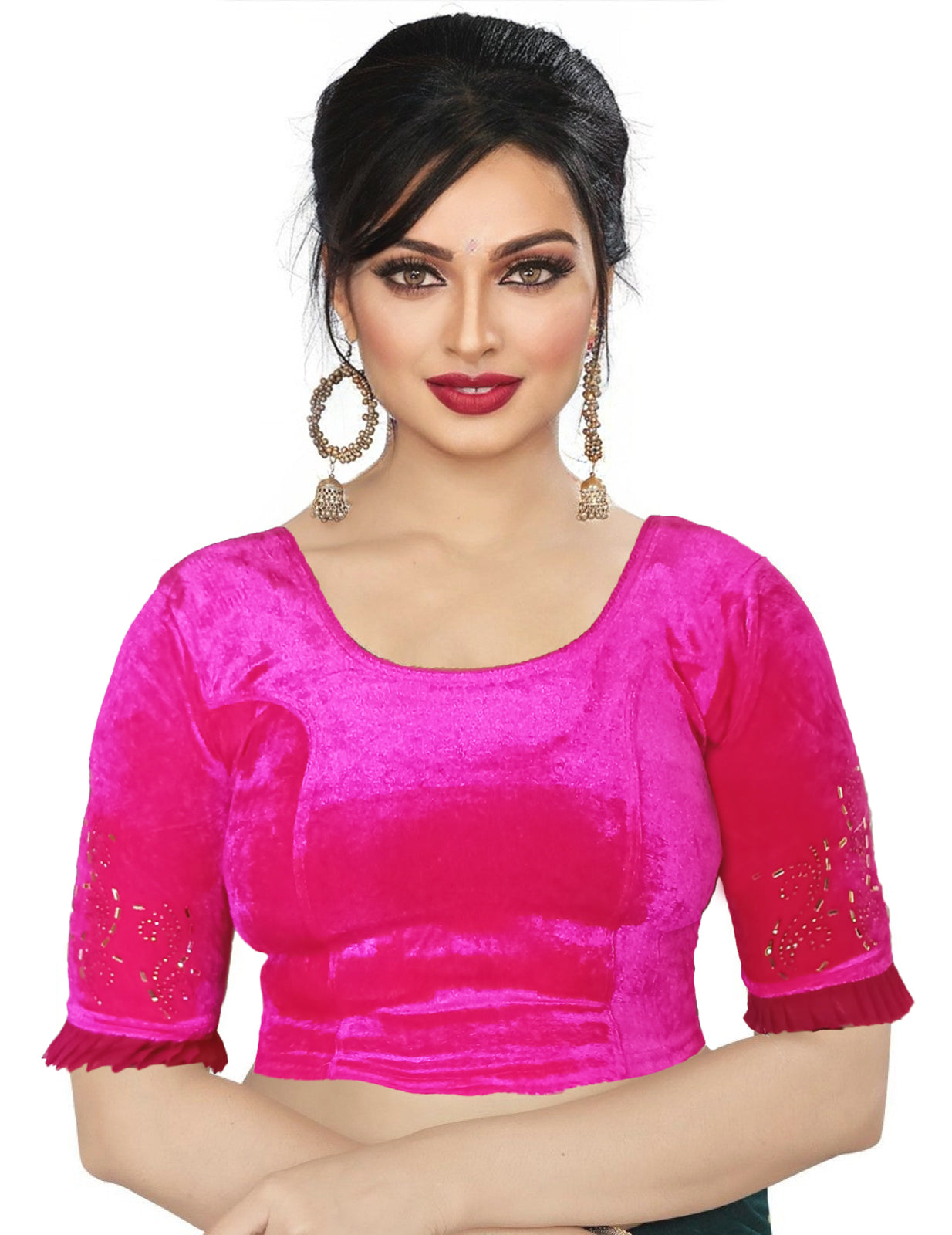 PU Fashion Women's Fancy Velvet Blouse with Golden Shine | Readymade Party Wear Saree Blouse