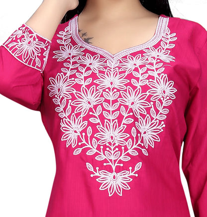 PU Fashion Chikankari Style Embroidered Long Kurti for Women | Elegant Straight Fit for Office & Festive Wear