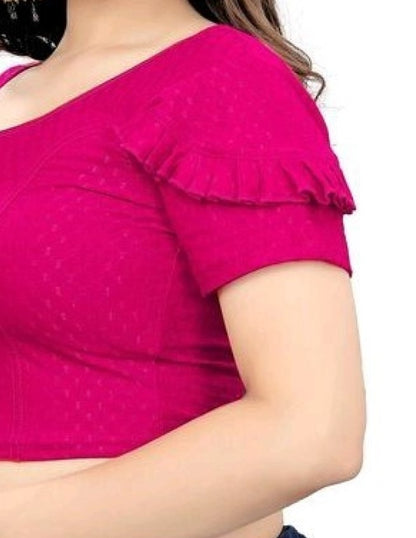 PU Fashion Fancy Frill Sleeve Blouse – Stylish Stretchable Readymade Saree Blouse