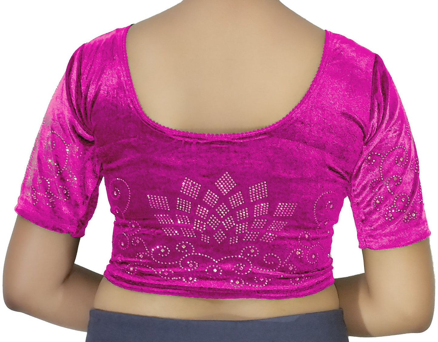 PU Fashion Women's Fancy Velvet Blouse with Stone Work | Stylish Readymade Saree Blouse for Party & Wedding