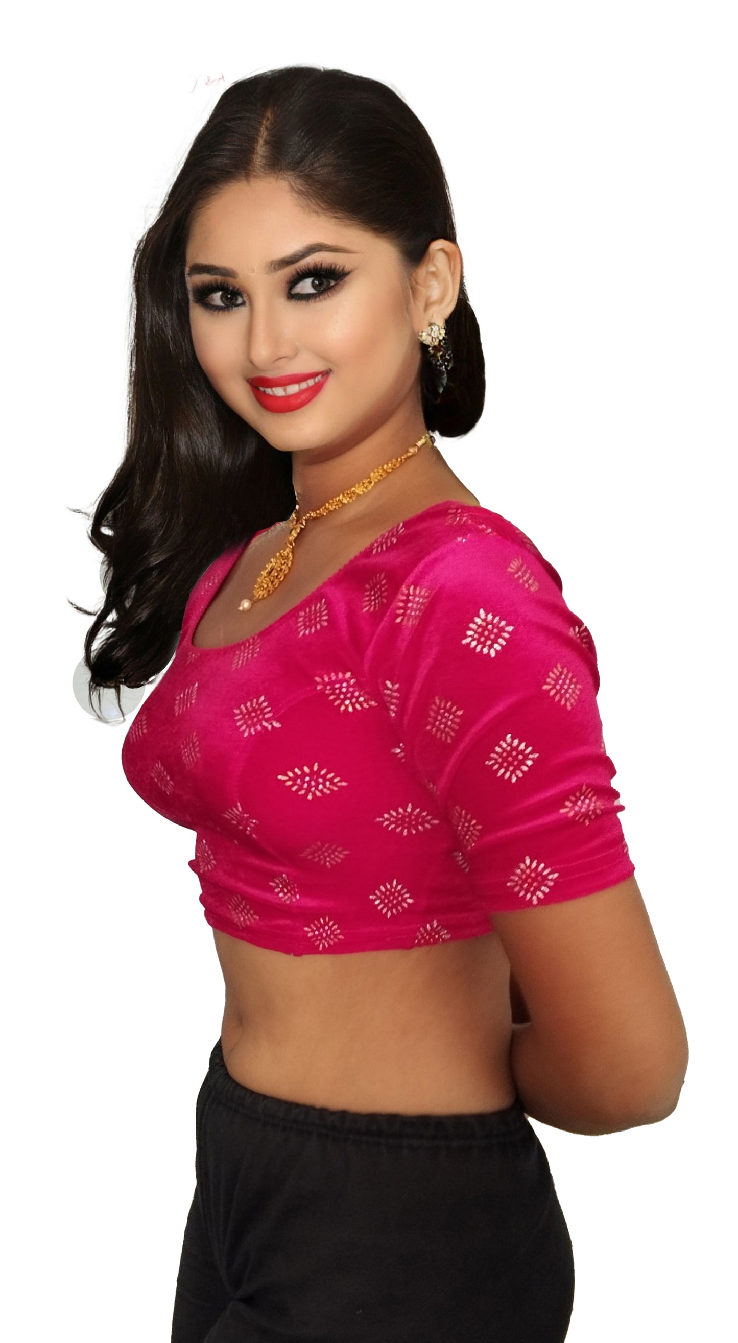 PU Fashion Stretchable Velvet Sequin Blouse for Saree, Lehenga, and Party Wear