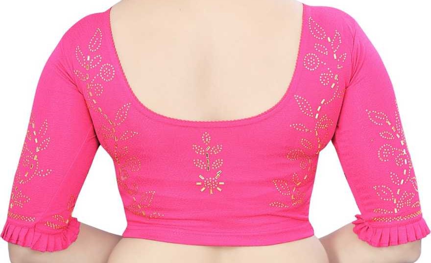 PU Fashion Stretchable Lycra Readymade Blouse with Frill & Swarovski Work