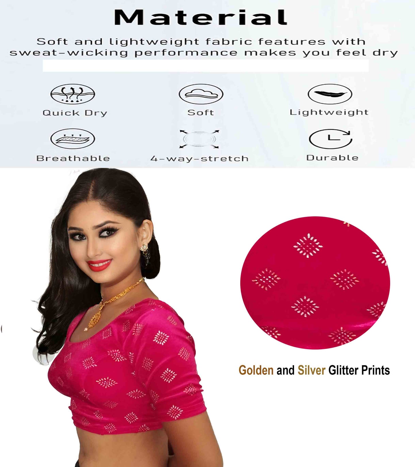 PU Fashion Stretchable Velvet Sequin Blouse for Saree, Lehenga, and Party Wear
