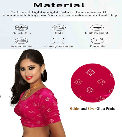 PU Fashion Stretchable Velvet Sequin Blouse for Saree, Lehenga, and Party Wear
