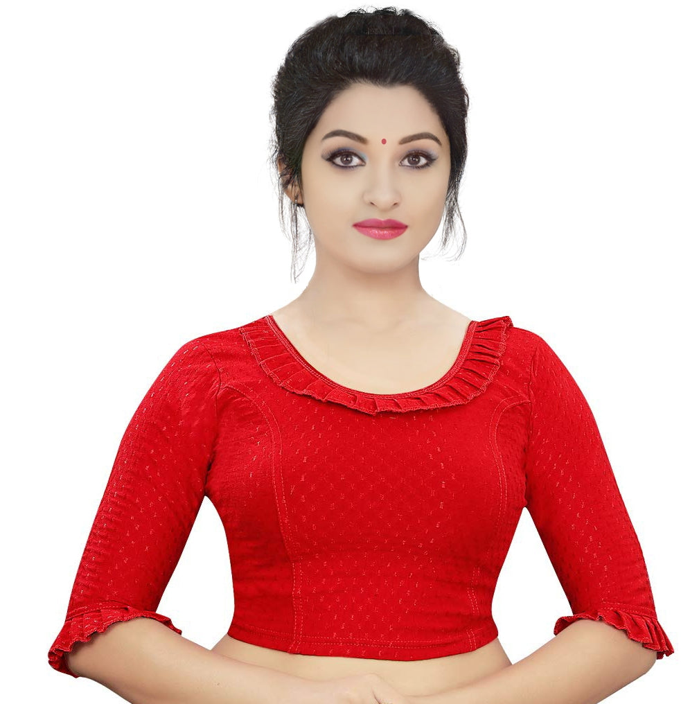 PU Fashion Frill Design Blouse – Stylish Stretchable Readymade Saree Blouse