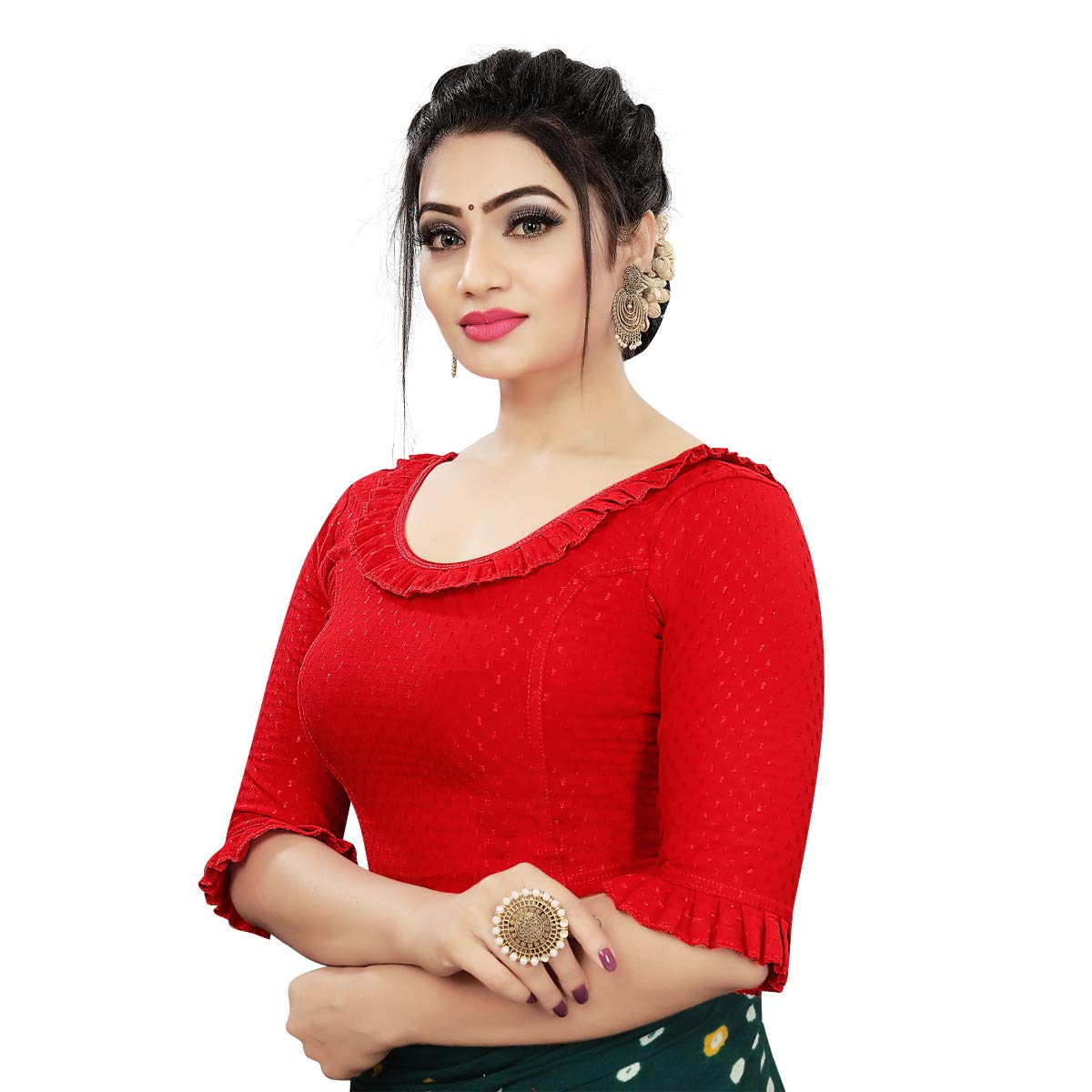 PU Fashion Frill Design Blouse – Stylish Stretchable Readymade Saree Blouse