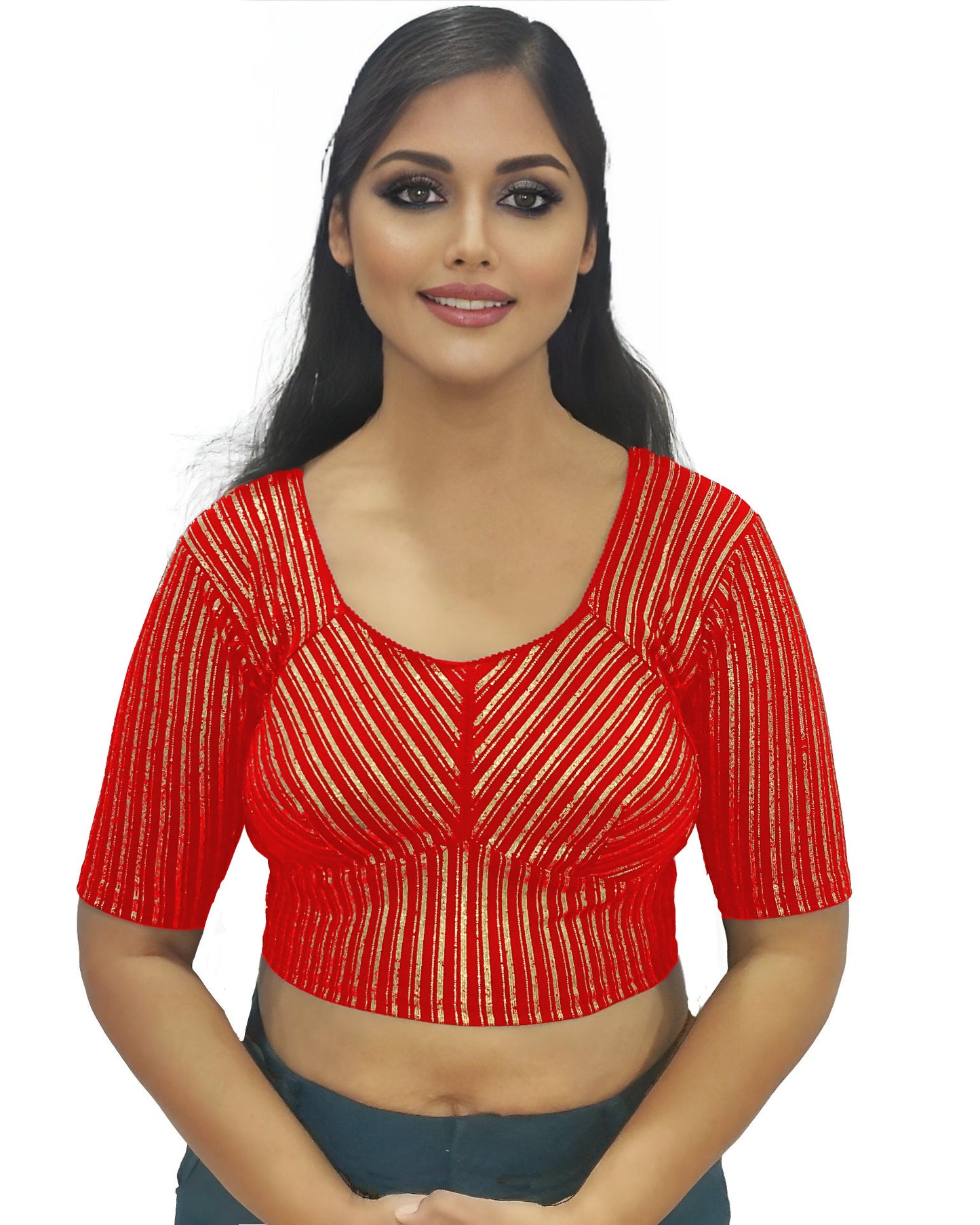PU Fashion Jacquard Stretchable Saree Blouse | Back Hook & Katroi Design