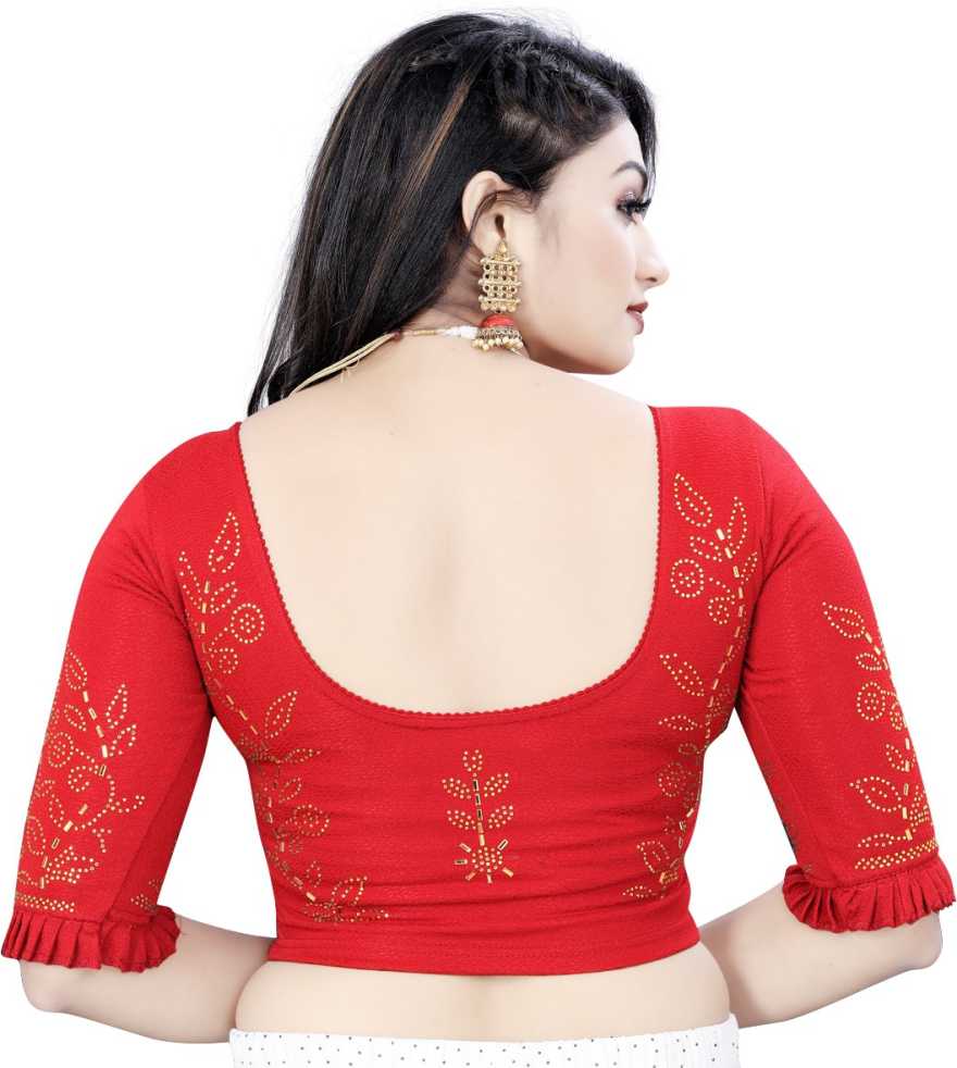 PU Fashion Stretchable Lycra Readymade Blouse with Frill & Swarovski Work