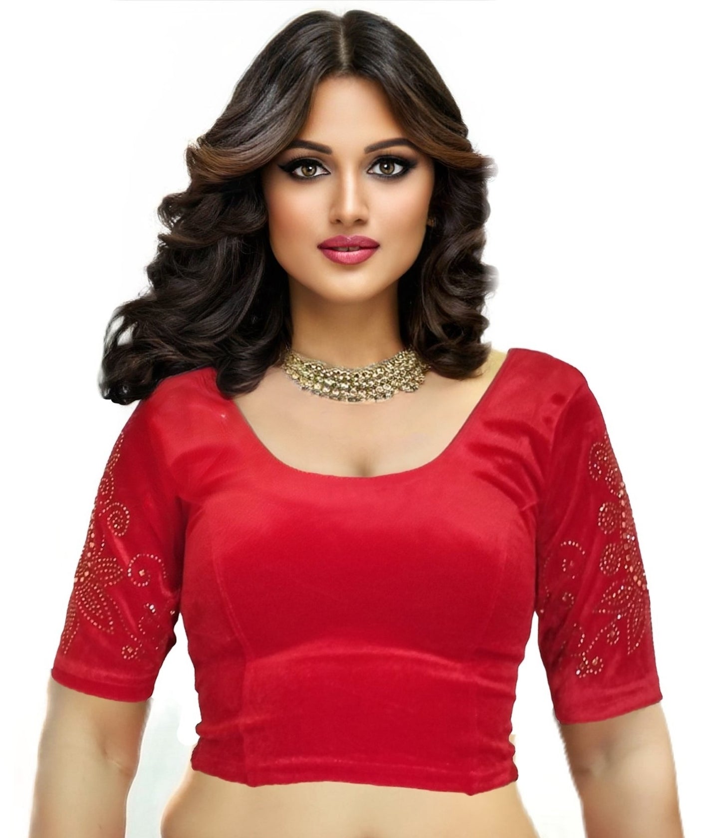 PU Fashion Women's Fancy Velvet Blouse with Stone Work | Stylish Readymade Saree Blouse for Party & Wedding