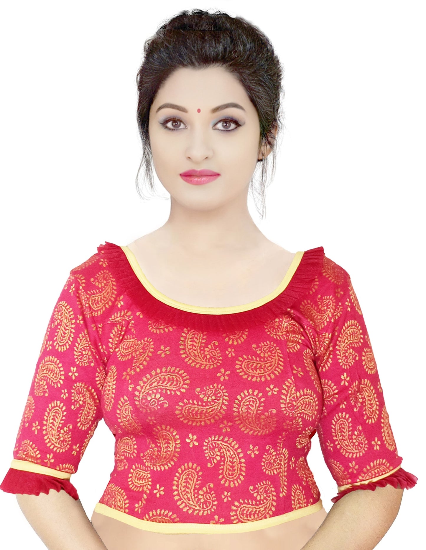 PU Fashion Designer Lycra Blouse – Elegant Paisley Print, Stretchable & Comfortable