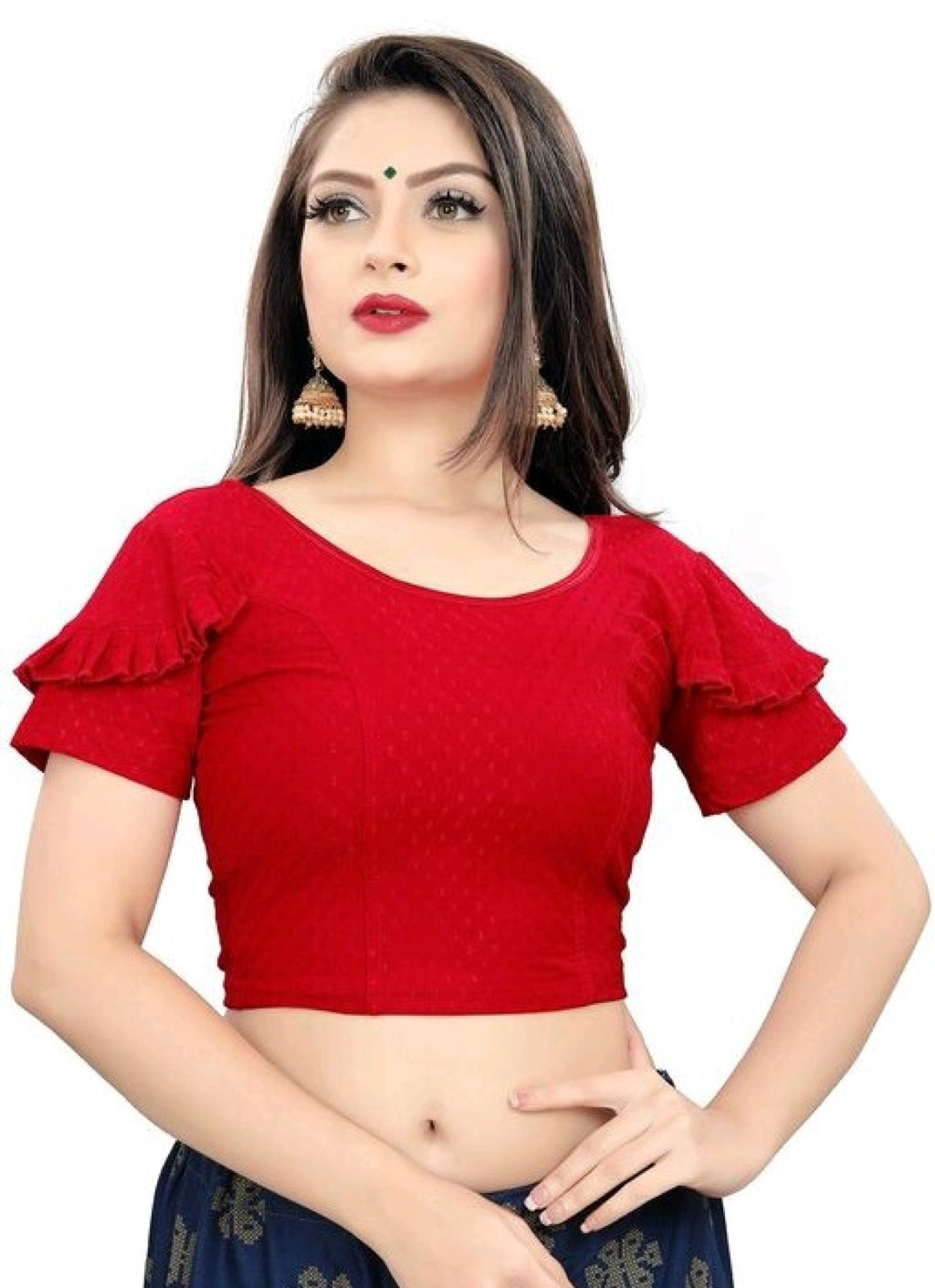 PU Fashion Fancy Frill Sleeve Blouse – Stylish Stretchable Readymade Saree Blouse