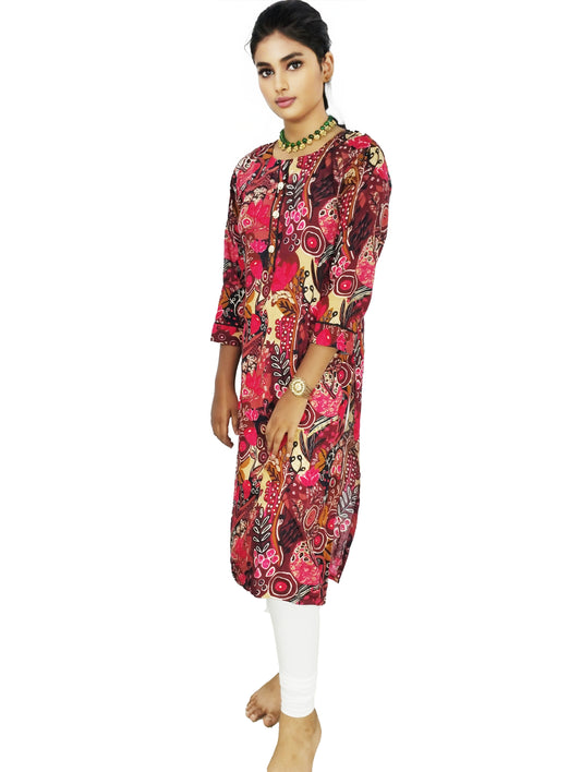 PU Fashion Pure Rayon Red Floral Printed Straight Kurti for Women | Elegant & Stylish Everyday Wear