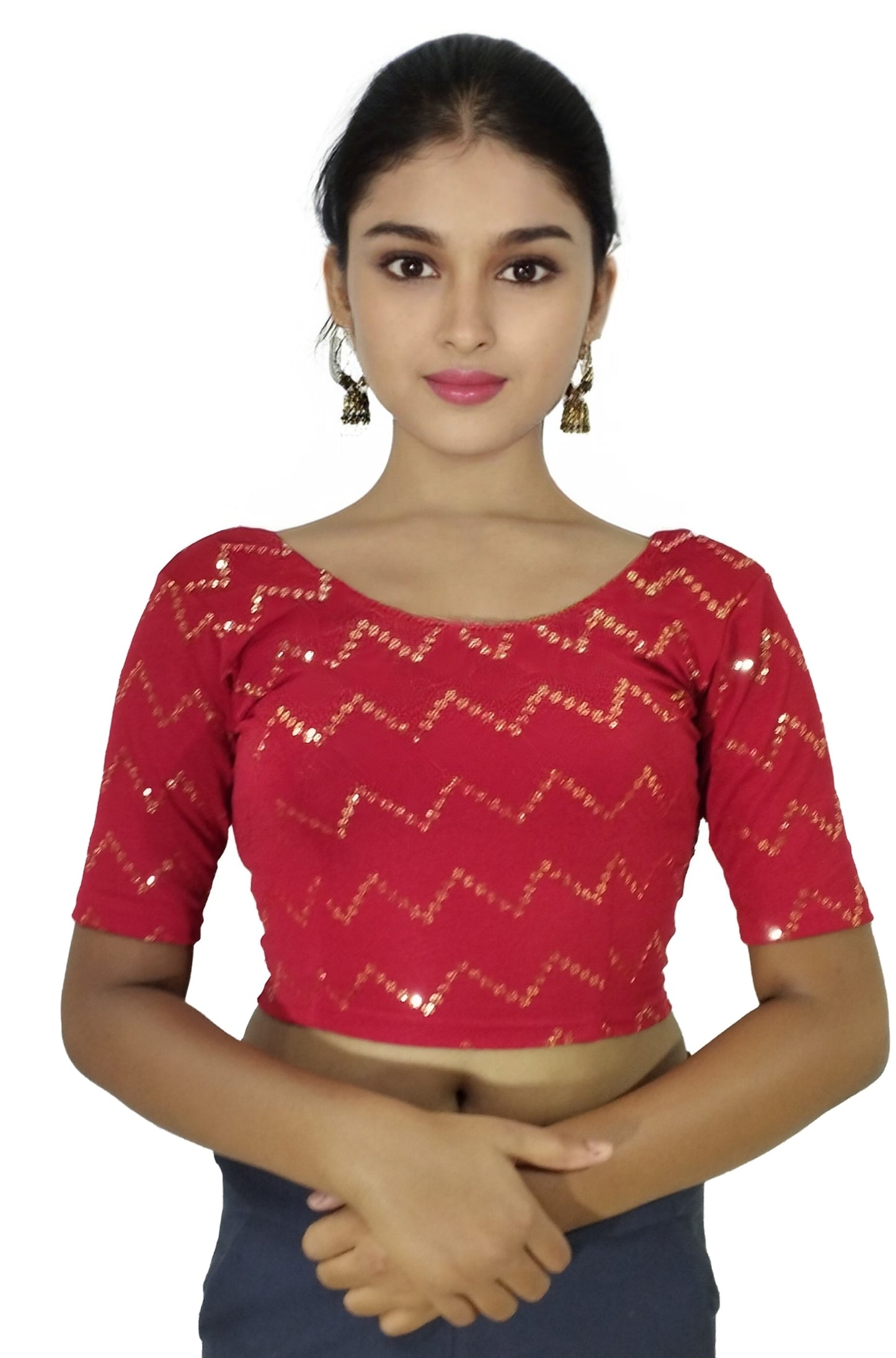 PU Fashion Stylish Readymade Party Wear Stretchable Sequin Embroidered Blouse