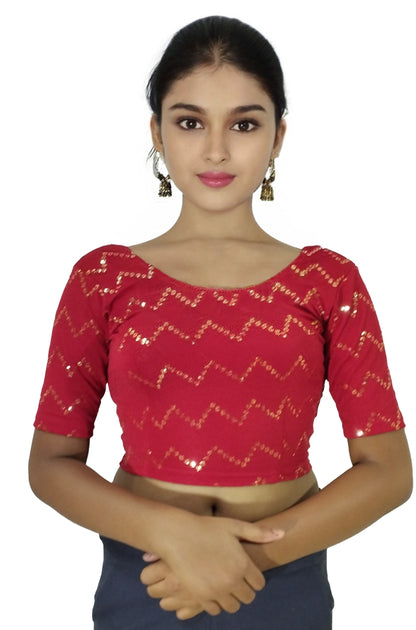 PU Fashion Stylish Readymade Party Wear Stretchable Sequin Embroidered Blouse