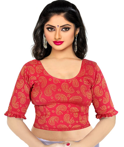Stretchable Lycra Blouse with Golden Print – Breathable & Comfortable | PU Fashion