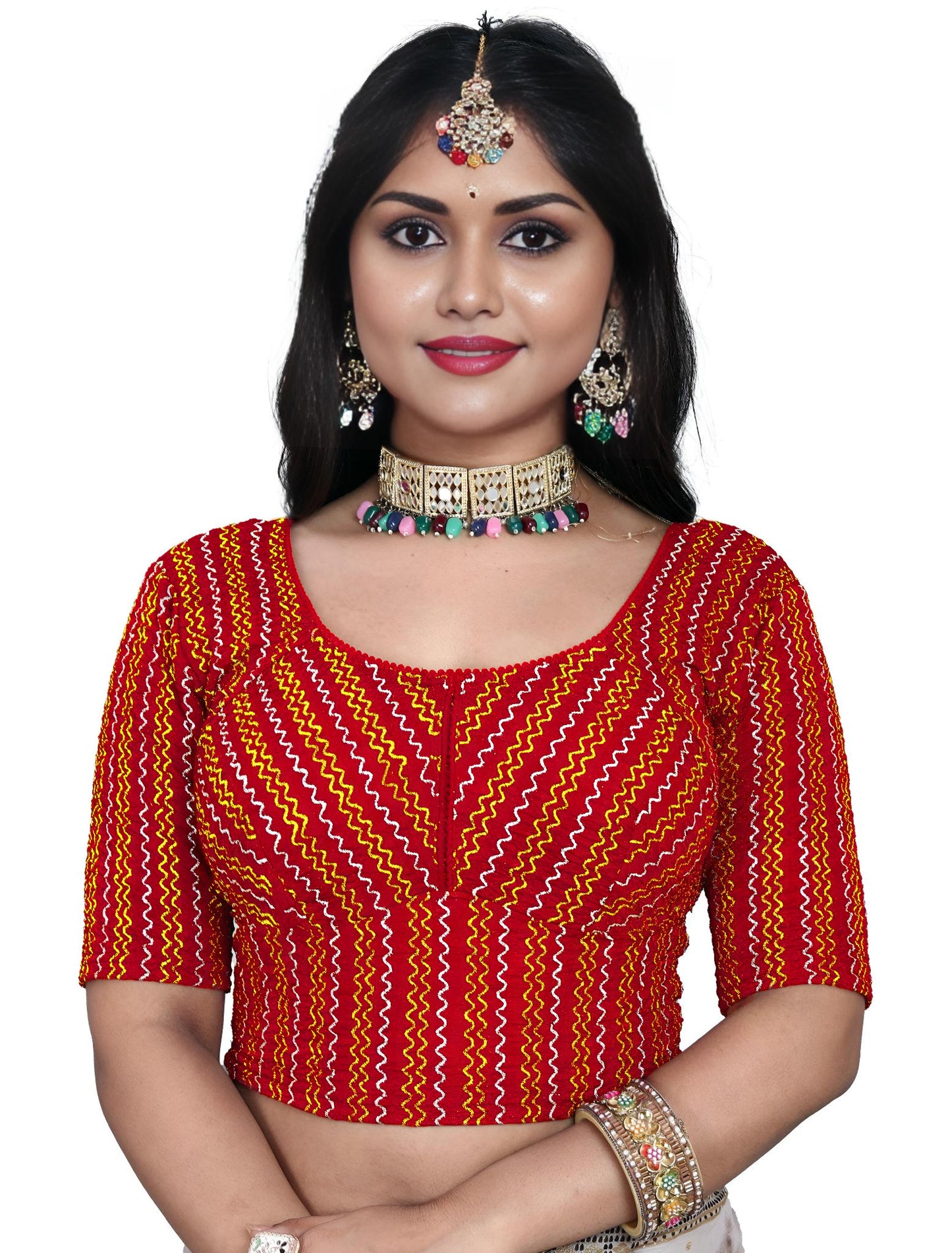 PU Fashion Designer Stretchable Embroidery Blouse for Saree & Lehenga