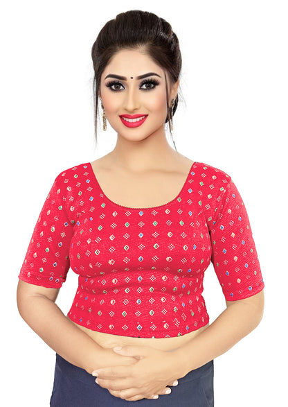 PU Fashion Pigment Print Blouse – Readymade, Stylish Multicolor Design, Elbow Sleeves