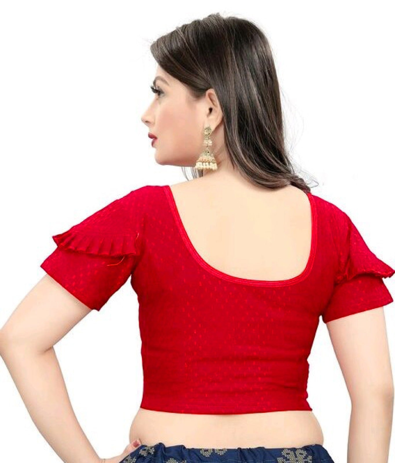 PU Fashion Fancy Frill Sleeve Blouse – Stylish Stretchable Readymade Saree Blouse