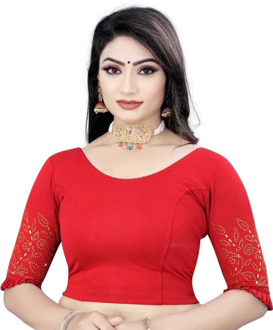 PU Fashion Stretchable Lycra Readymade Blouse with Frill & Swarovski Work