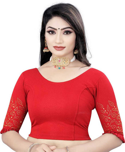 PU Fashion Stretchable Lycra Readymade Blouse with Frill & Swarovski Work