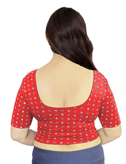 PU Fashion Pigment Print Blouse – Readymade, Stylish Multicolor Design, Elbow Sleeves