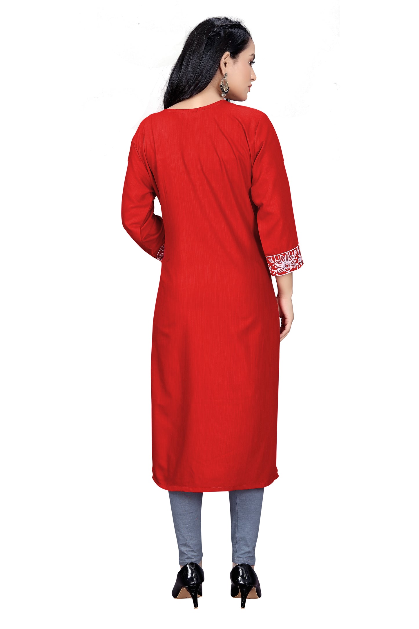 PU Fashion Chikankari Style Embroidered Long Kurti for Women | Elegant Straight Fit for Office & Festive Wear