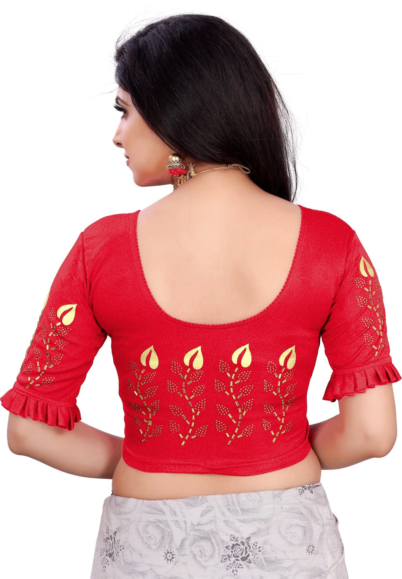 PU Fashion Women's Black Lycra Blouse with Golden Print | Readymade Stretchable Blouse