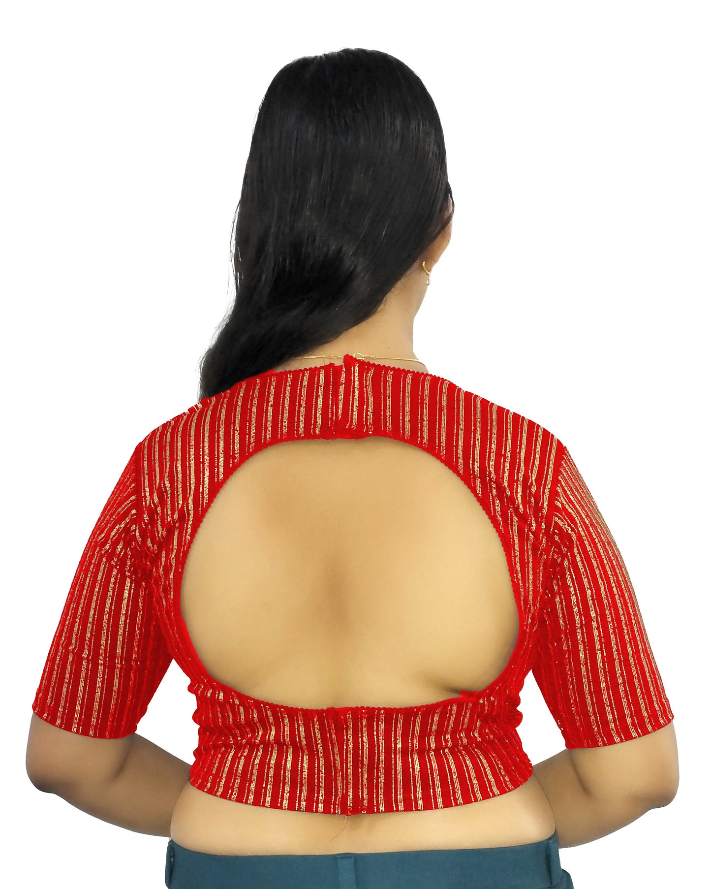 PU Fashion Jacquard Stretchable Saree Blouse | Back Hook & Katroi Design