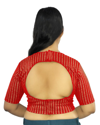 PU Fashion Jacquard Stretchable Saree Blouse | Back Hook & Katroi Design