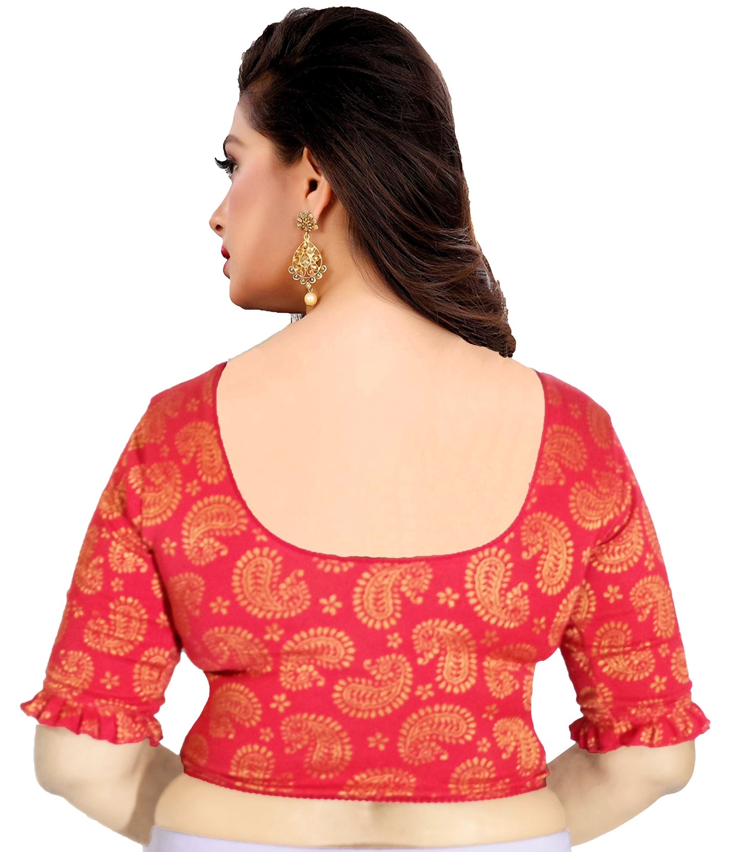 Stretchable Lycra Blouse with Golden Print – Breathable & Comfortable | PU Fashion