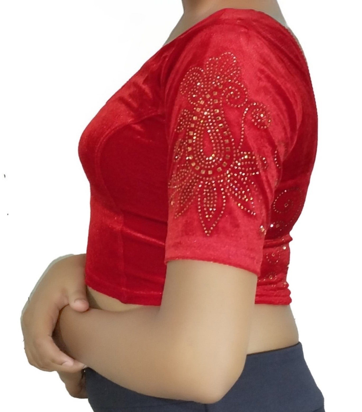 PU Fashion Women's Fancy Velvet Blouse with Stone Work | Stylish Readymade Saree Blouse for Party & Wedding