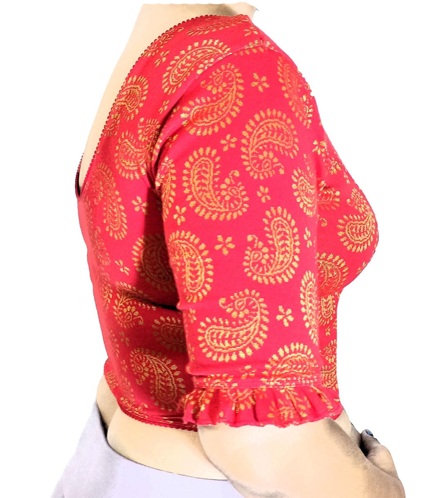 Stretchable Lycra Blouse with Golden Print – Breathable & Comfortable | PU Fashion