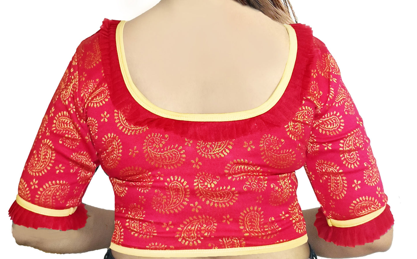 PU Fashion Designer Lycra Blouse – Elegant Paisley Print, Stretchable & Comfortable
