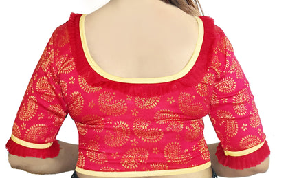 PU Fashion Designer Lycra Blouse – Elegant Paisley Print, Stretchable & Comfortable