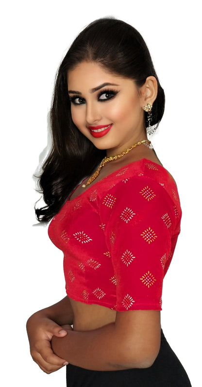 PU Fashion Stretchable Velvet Sequin Blouse for Saree, Lehenga, and Party Wear