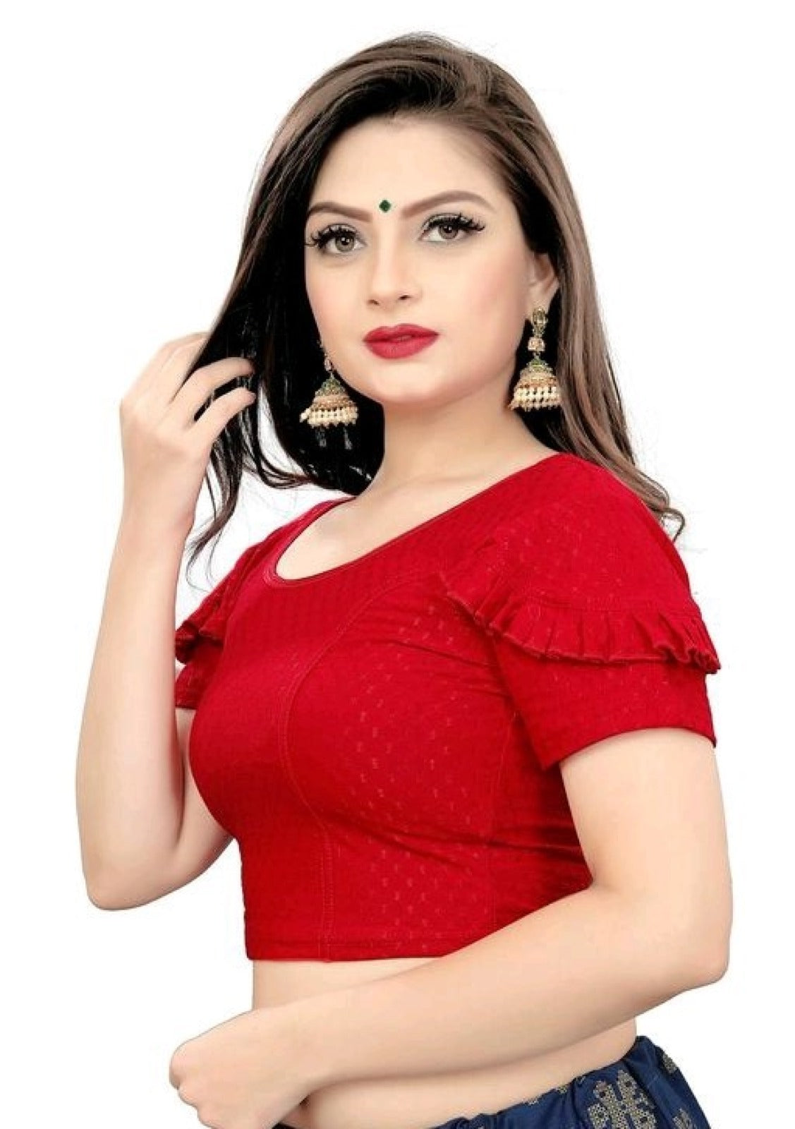 PU Fashion Fancy Frill Sleeve Blouse – Stylish Stretchable Readymade Saree Blouse