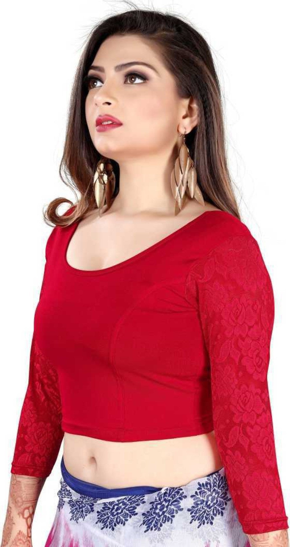 PU Fashion Stretchable Cotton Lycra Blouse – Readymade Long Sleeve Net Choli