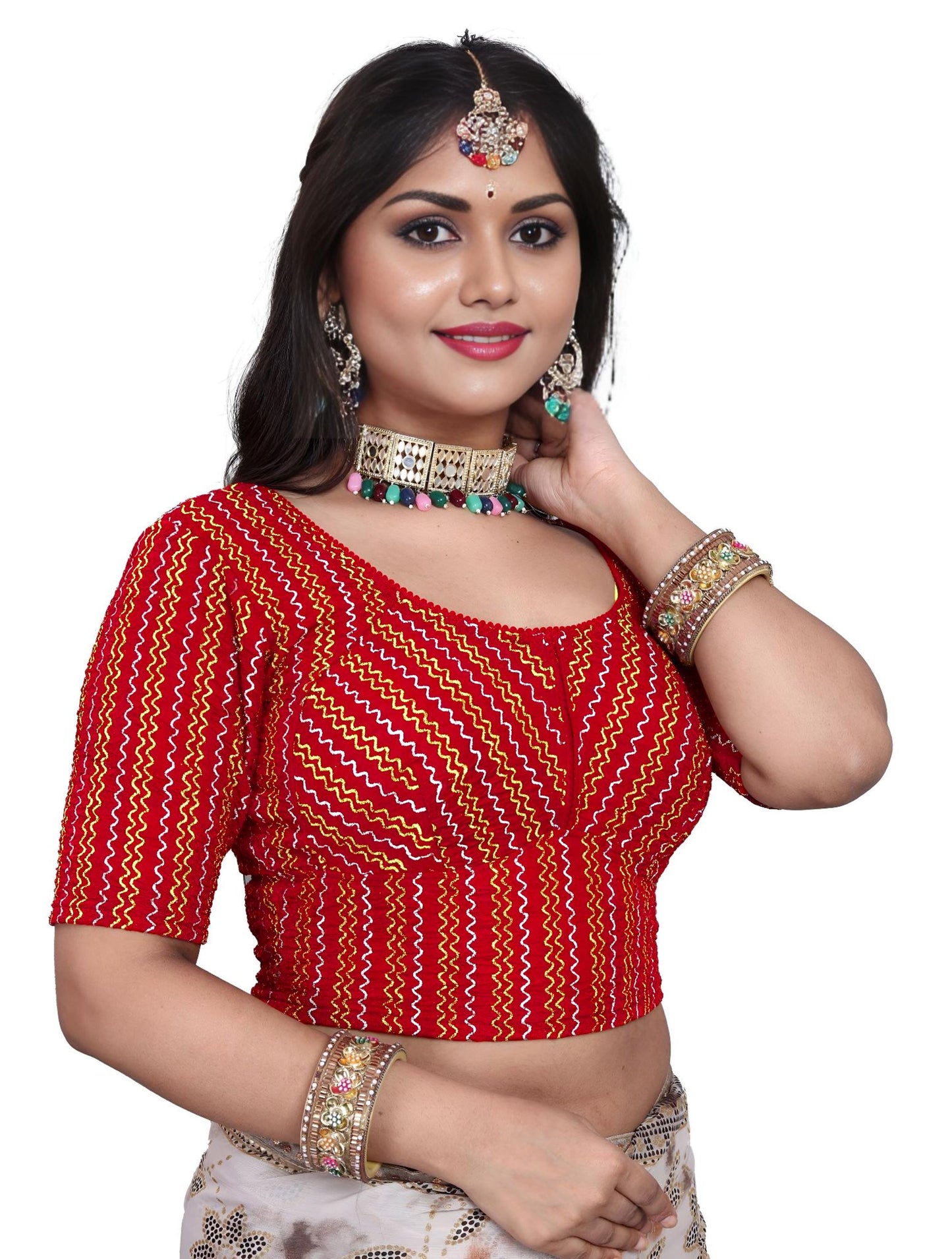 PU Fashion Designer Stretchable Embroidery Blouse for Saree & Lehenga