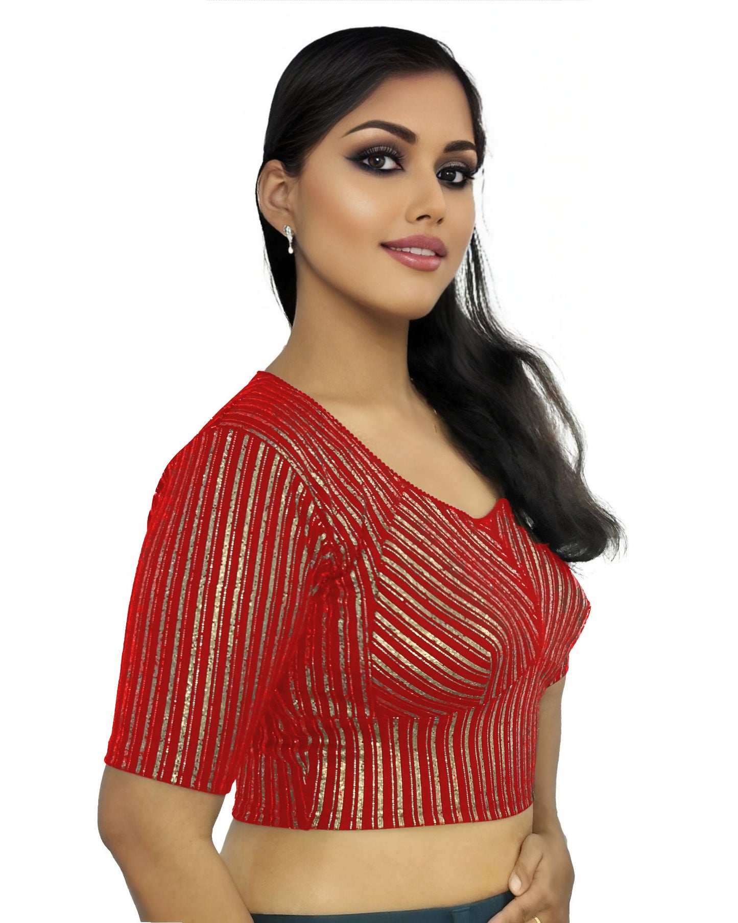 PU Fashion Jacquard Stretchable Saree Blouse | Back Hook & Katroi Design