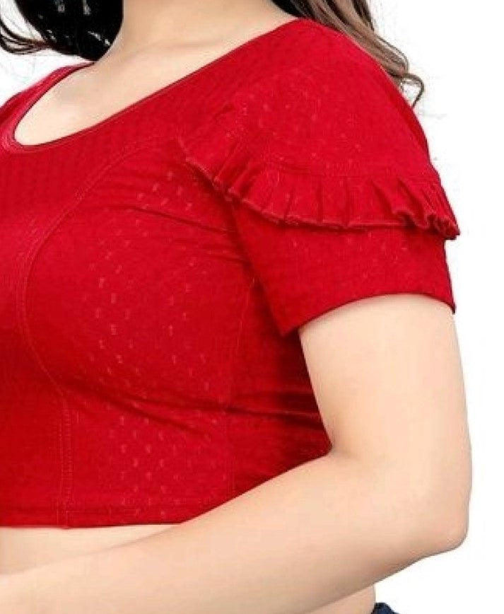 PU Fashion Fancy Frill Sleeve Blouse – Stylish Stretchable Readymade Saree Blouse