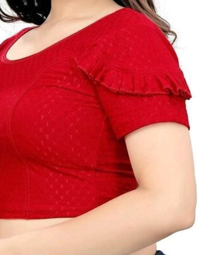 PU Fashion Fancy Frill Sleeve Blouse – Stylish Stretchable Readymade Saree Blouse
