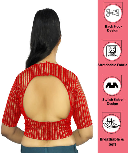 PU Fashion Jacquard Stretchable Saree Blouse | Back Hook & Katroi Design